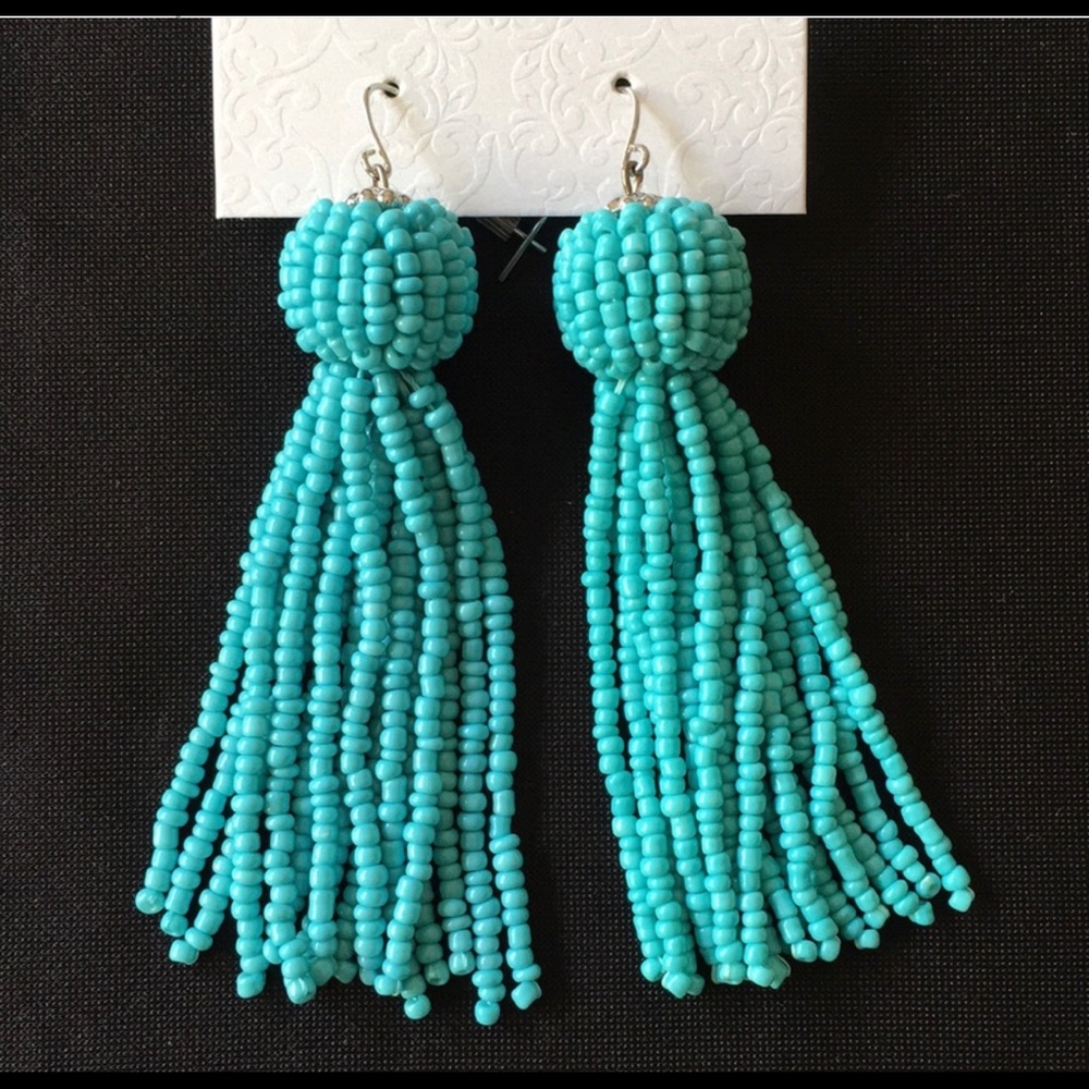 🌹NWOT Aqua Hanging Rope Bead Tassel Earrings